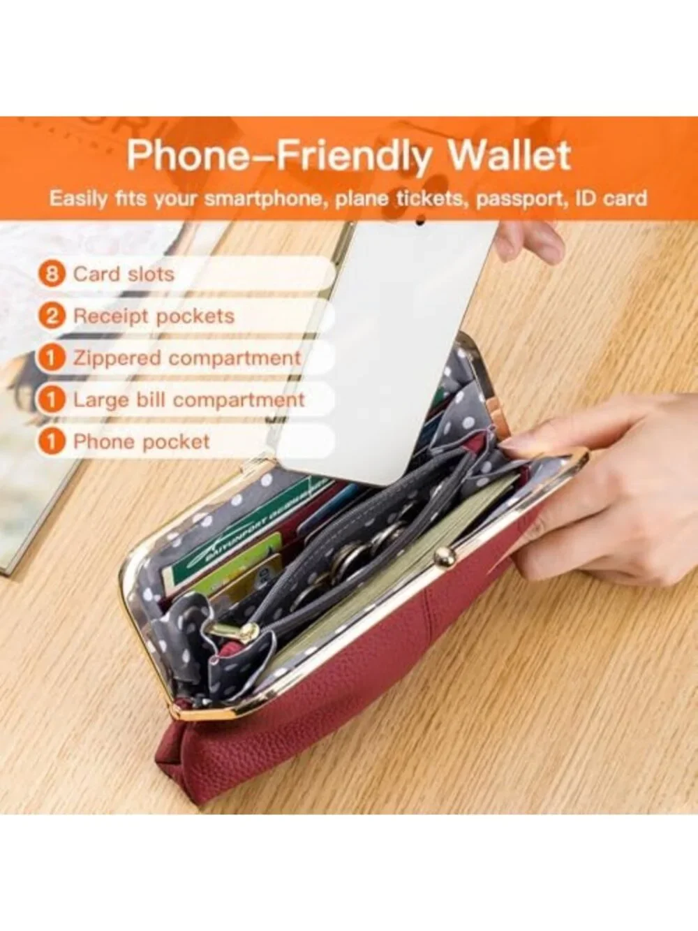 Stylish Genuine Leather RFID Wallet for Women - 8 Card Slots, Coin Pocket